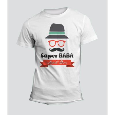 Süper Baba İsim Baskılı T-Shirt